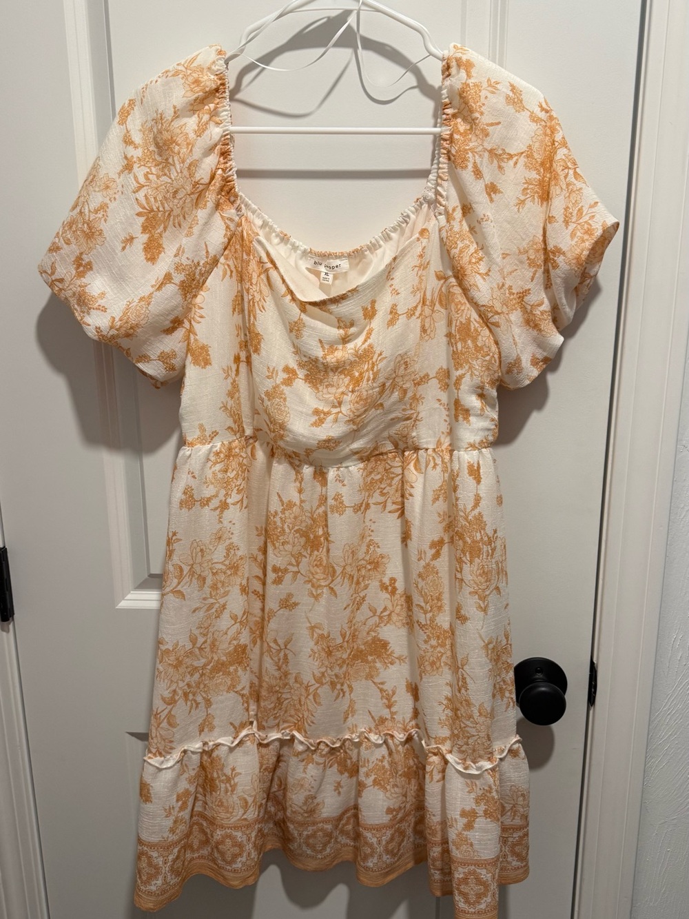 Blu Pepper - XL Ivory & Orange Floral Puff Sleeve Mini Dress, NWT